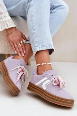 Sneakersy Damskie Na Platformie Z Ozdobami Fioletowe Vinness