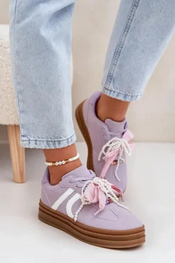 Sneakersy Damskie Na Platformie Z Ozdobami Fioletowe Vinness