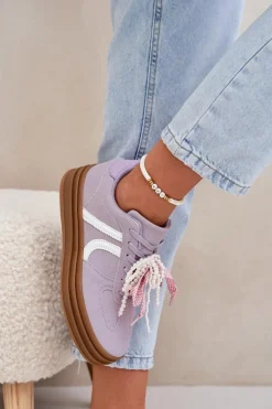 Sneakersy Damskie Na Platformie Z Ozdobami Fioletowe Vinness