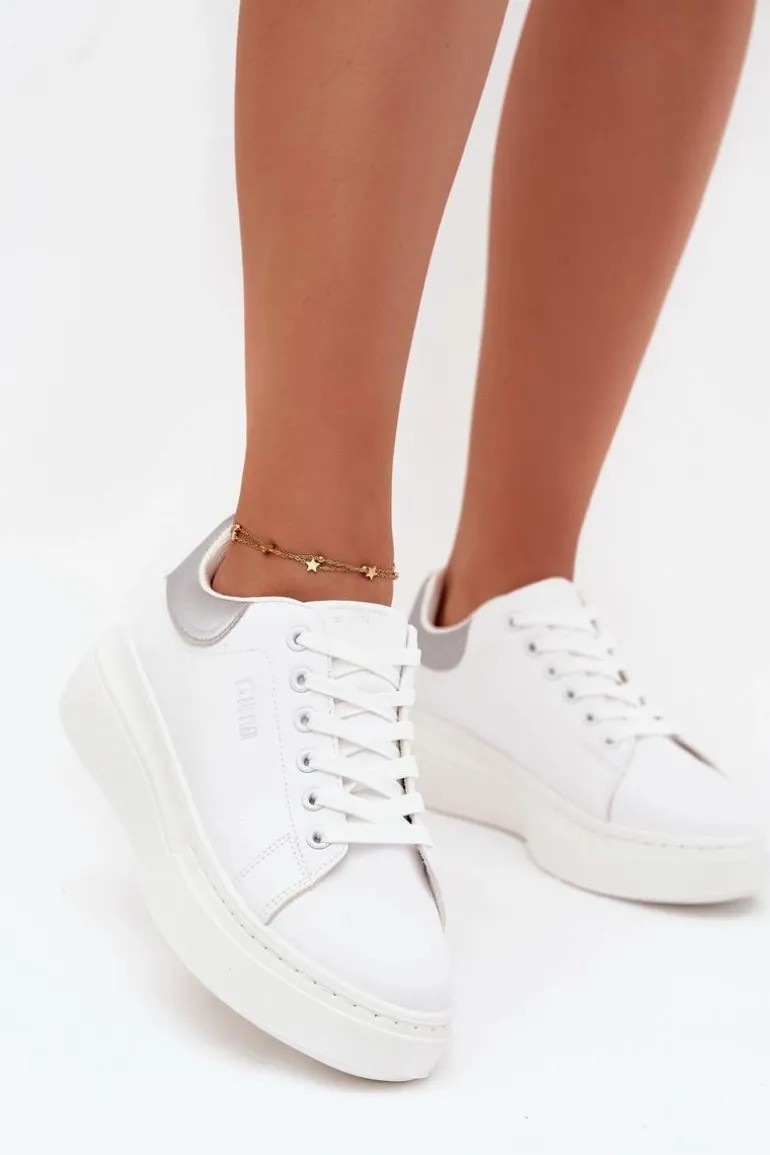 Sneakersy Damskie Na Platformie Big Star SS274245 Biało-Srebrne