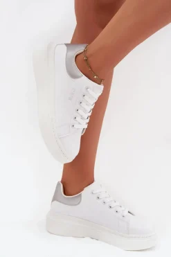 Sneakersy Damskie Na Platformie Big Star SS274245 Biało-Srebrne