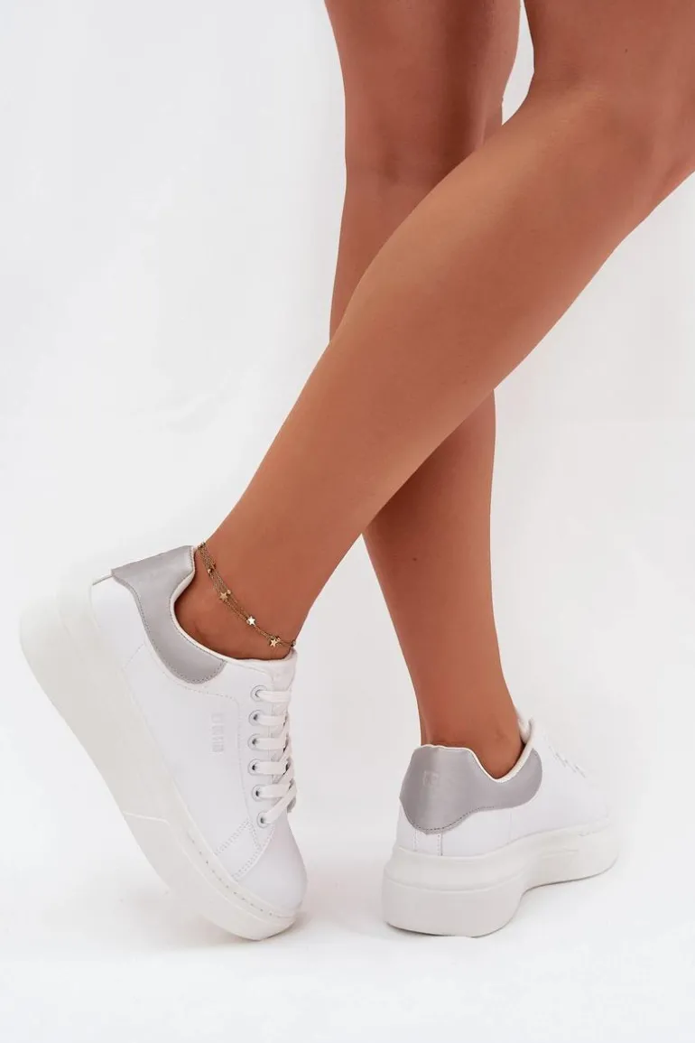 Sneakersy Damskie Na Platformie Big Star SS274245 Biało-Srebrne