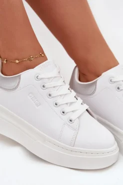 Sneakersy Damskie Na Platformie Big Star SS274245 Biało-Srebrne
