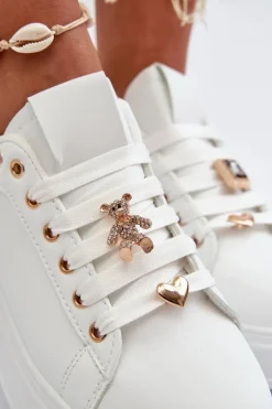 Sneakersy Damskie Na Platformie Z Przypinkami Eko Skóra Białe Cavisa