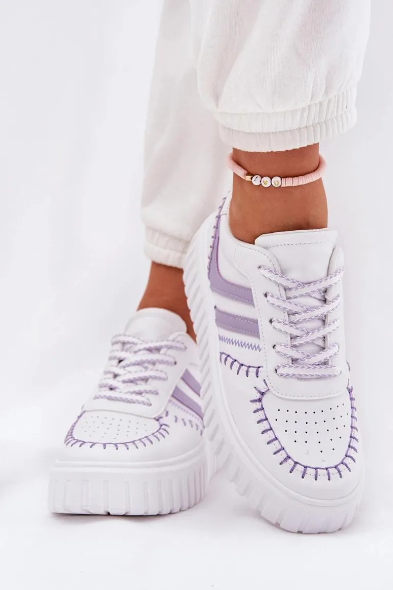 Sneakersy Damskie Na Platformie Fioletowe Ofenale