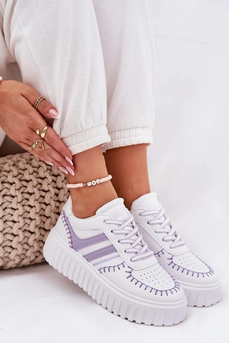 Sneakersy Damskie Na Platformie Fioletowe Ofenale