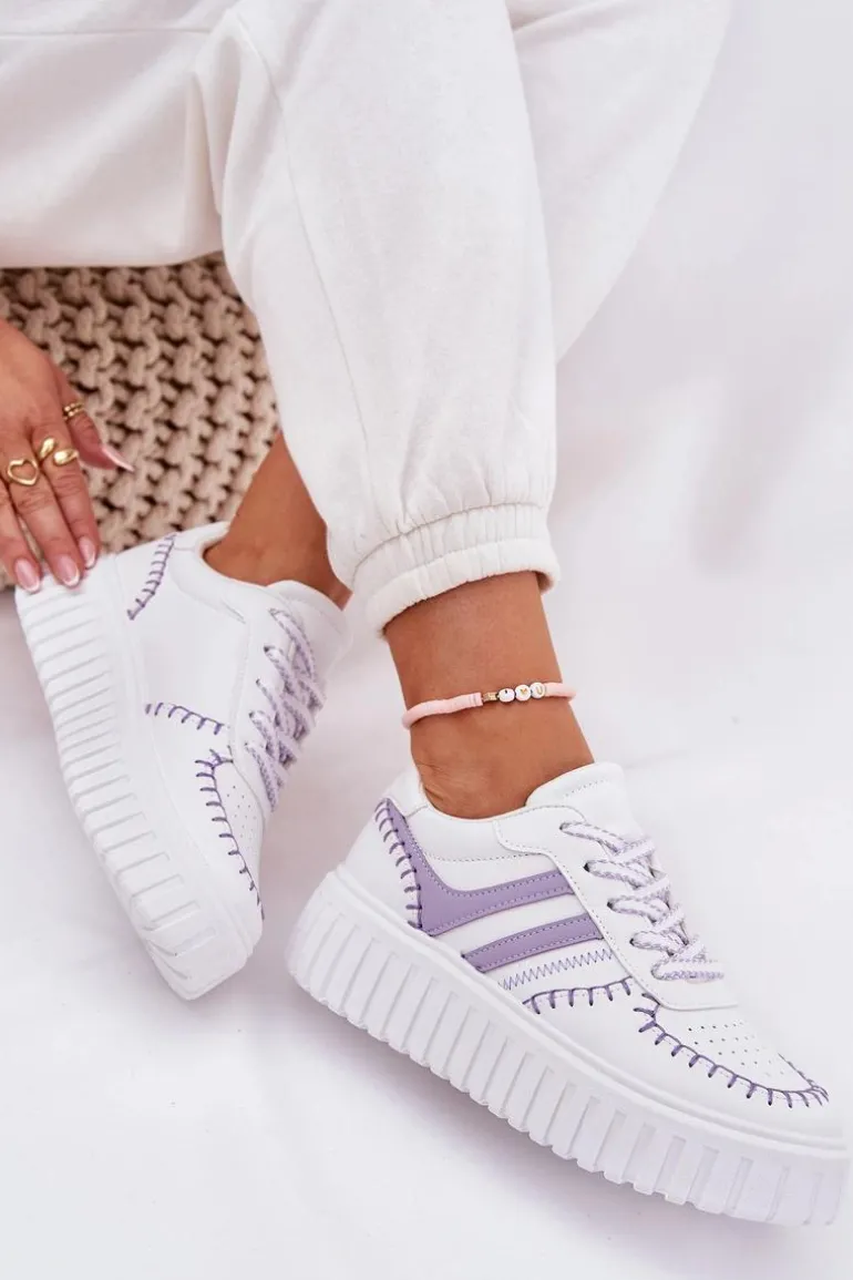 Sneakersy Damskie Na Platformie Fioletowe Ofenale