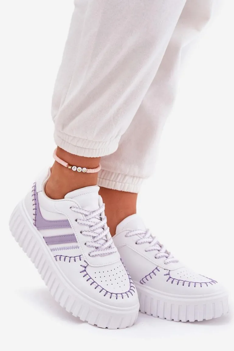 Sneakersy Damskie Na Platformie Fioletowe Ofenale