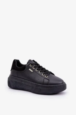Sneakersy Damskie Na Platformie Eko Skóra Czarne Lelandine