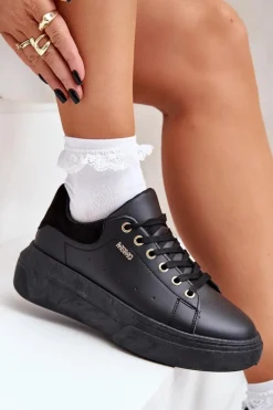 Sneakersy Damskie Na Platformie Eko Skóra Czarne Lelandine