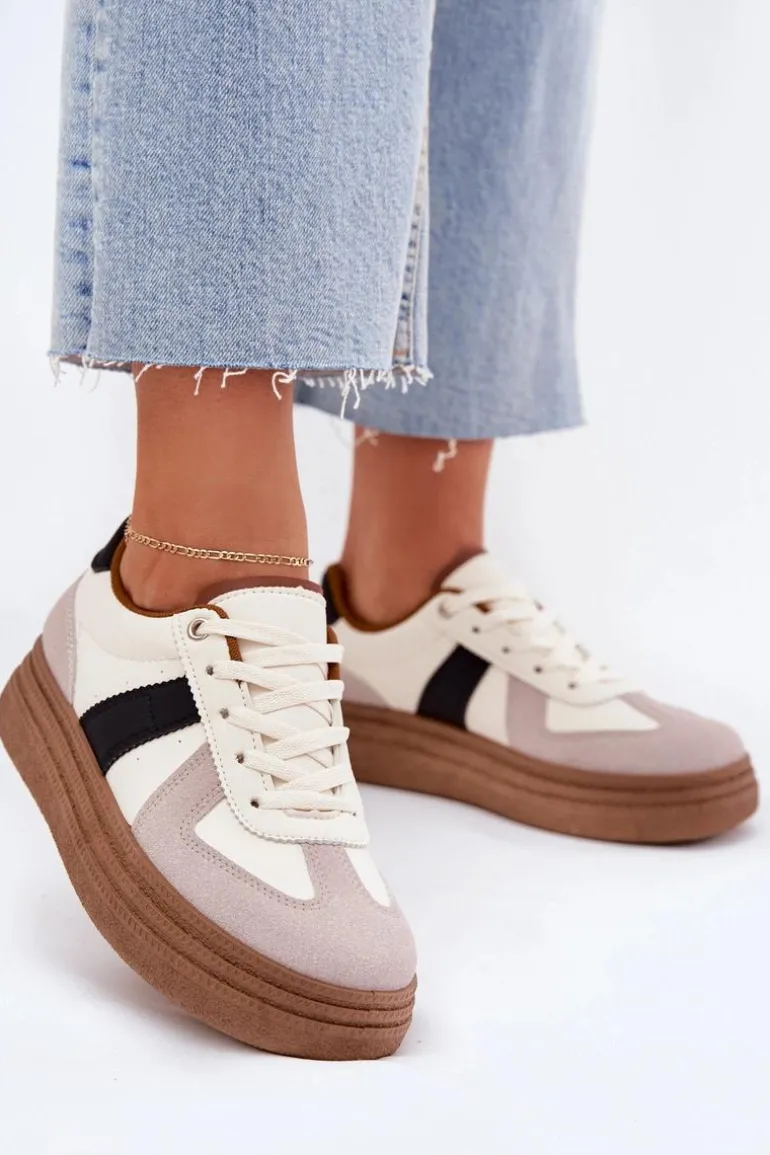 Sneakersy Damskie Na Platformie Beżowe Dovina