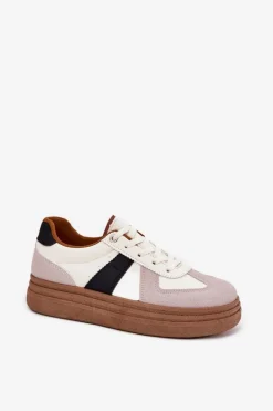 Sneakersy Damskie Na Platformie Beżowe Dovina