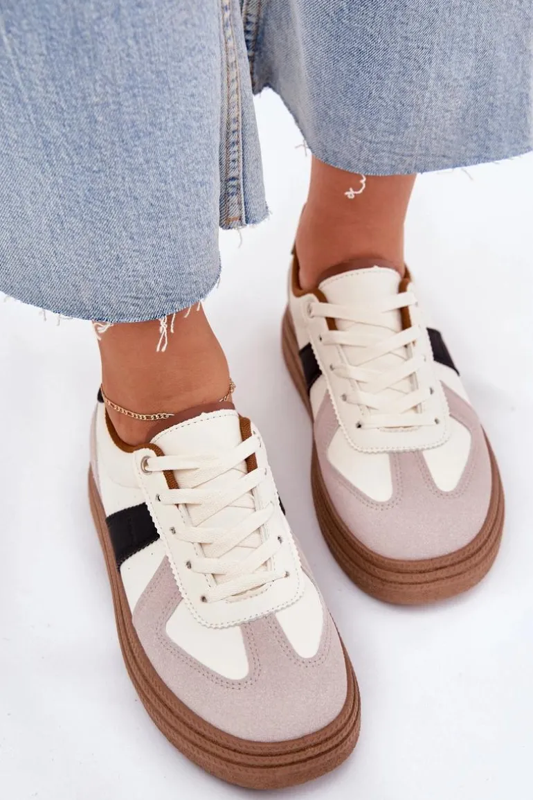 Sneakersy Damskie Na Platformie Beżowe Dovina