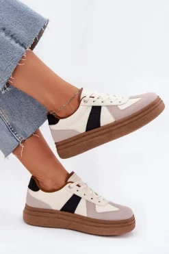 Sneakersy Damskie Na Platformie Beżowe Dovina