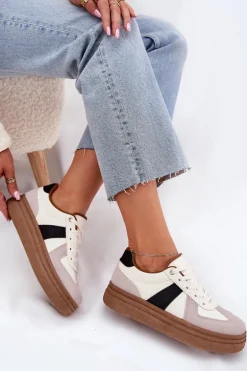 Sneakersy Damskie Na Platformie Beżowe Dovina