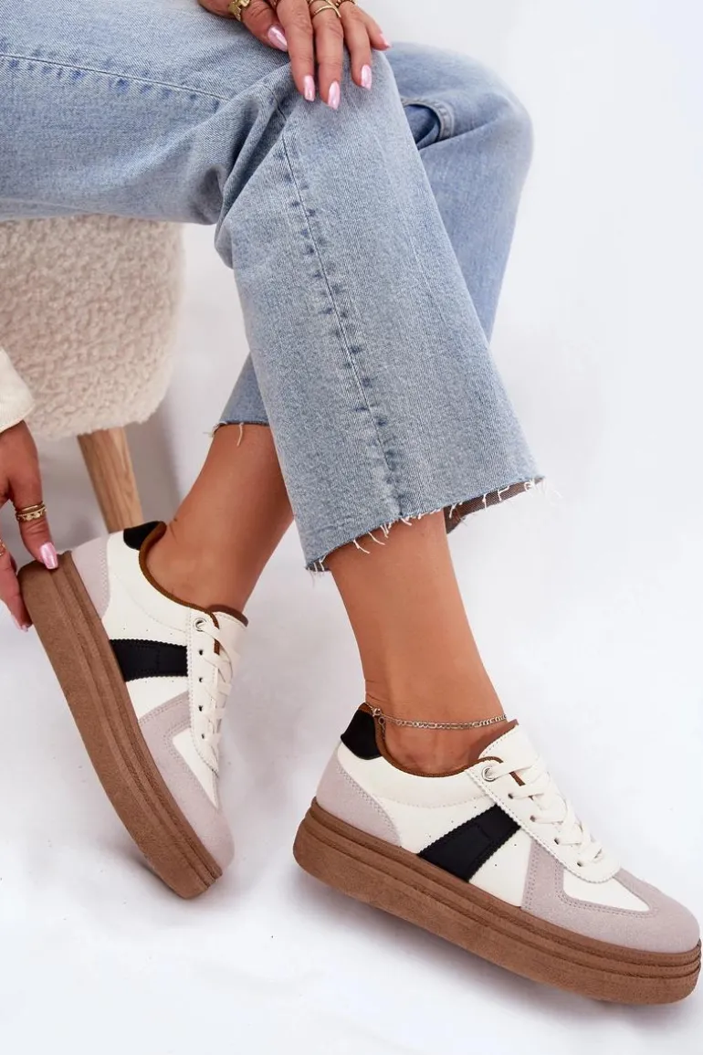 Sneakersy Damskie Na Platformie Beżowe Dovina