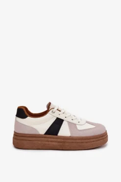 Sneakersy Damskie Na Platformie Beżowe Dovina