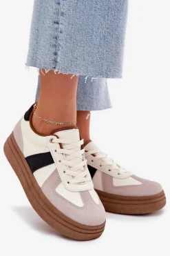Sneakersy Damskie Na Platformie Beżowe Dovina