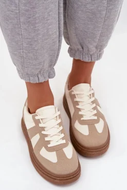 Sneakersy Damskie Na Platformie Ciemnobeżowe Dovina