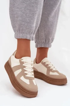 Sneakersy Damskie Na Platformie Ciemnobeżowe Dovina