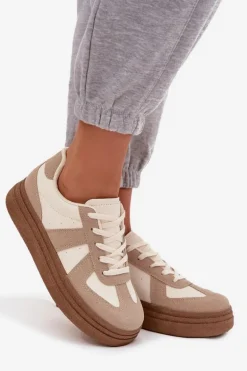 Sneakersy Damskie Na Platformie Ciemnobeżowe Dovina