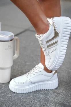 Sneakersy Damskie Na Platformie Złote Ofenale