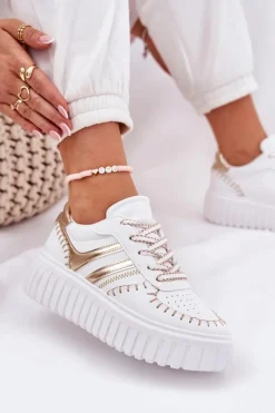 Sneakersy Damskie Na Platformie Złote Ofenale