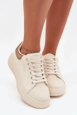 Sneakersy Damskie Na Platformie Big Star SS274246 Jasnobeżowe