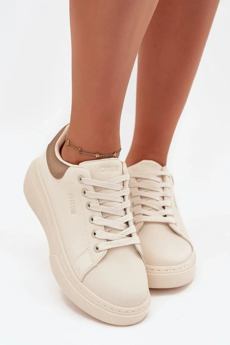 Sneakersy Damskie Na Platformie Big Star SS274246 Jasnobeżowe