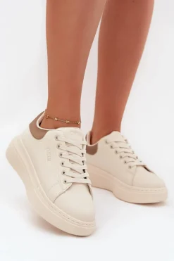 Sneakersy Damskie Na Platformie Big Star SS274246 Jasnobeżowe