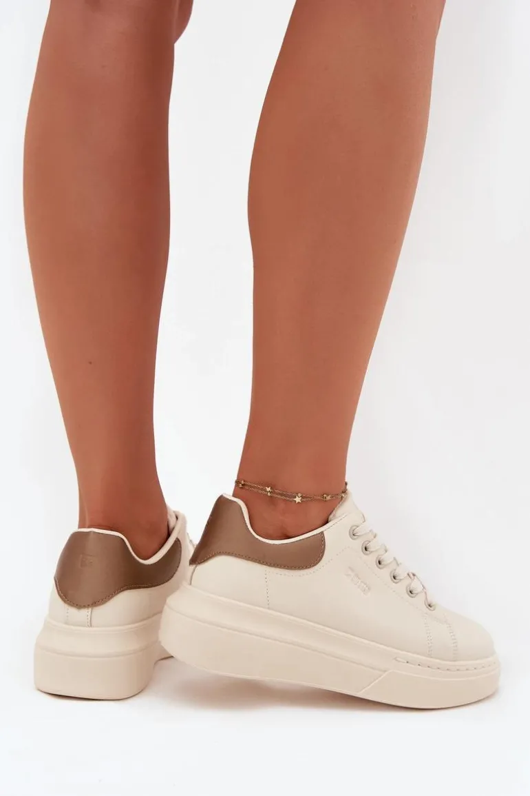 Sneakersy Damskie Na Platformie Big Star SS274246 Jasnobeżowe