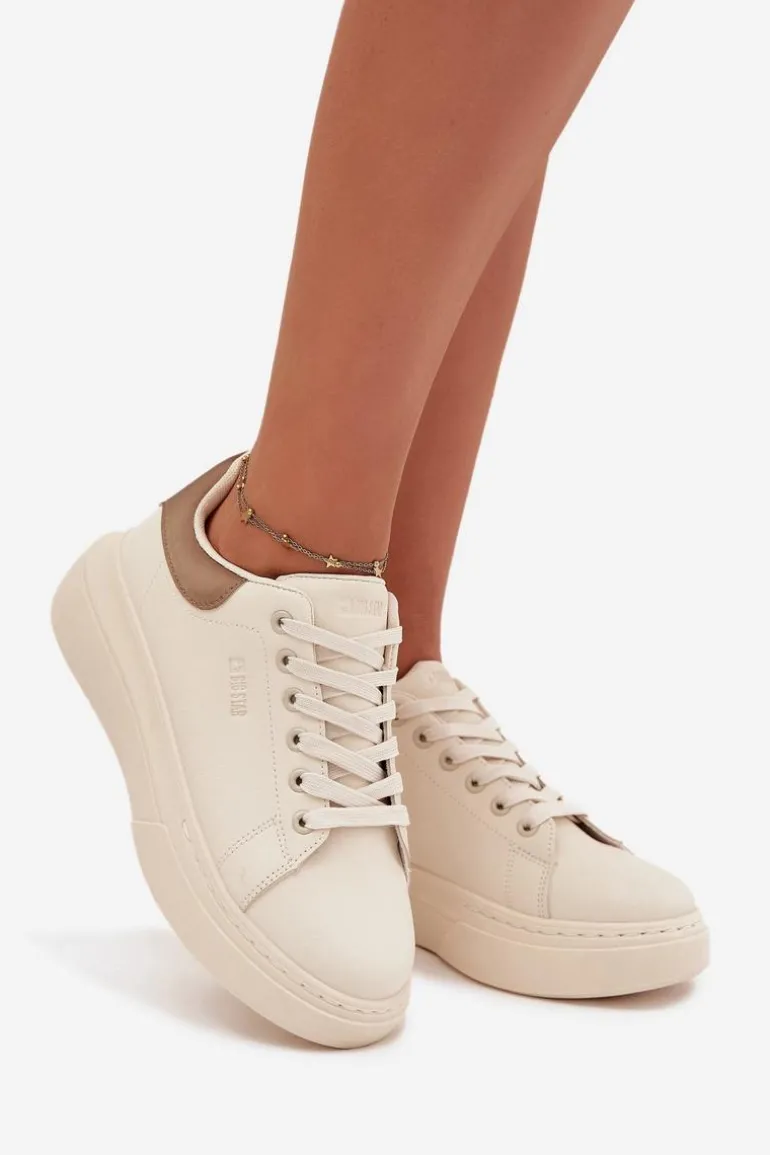 Sneakersy Damskie Na Platformie Big Star SS274246 Jasnobeżowe