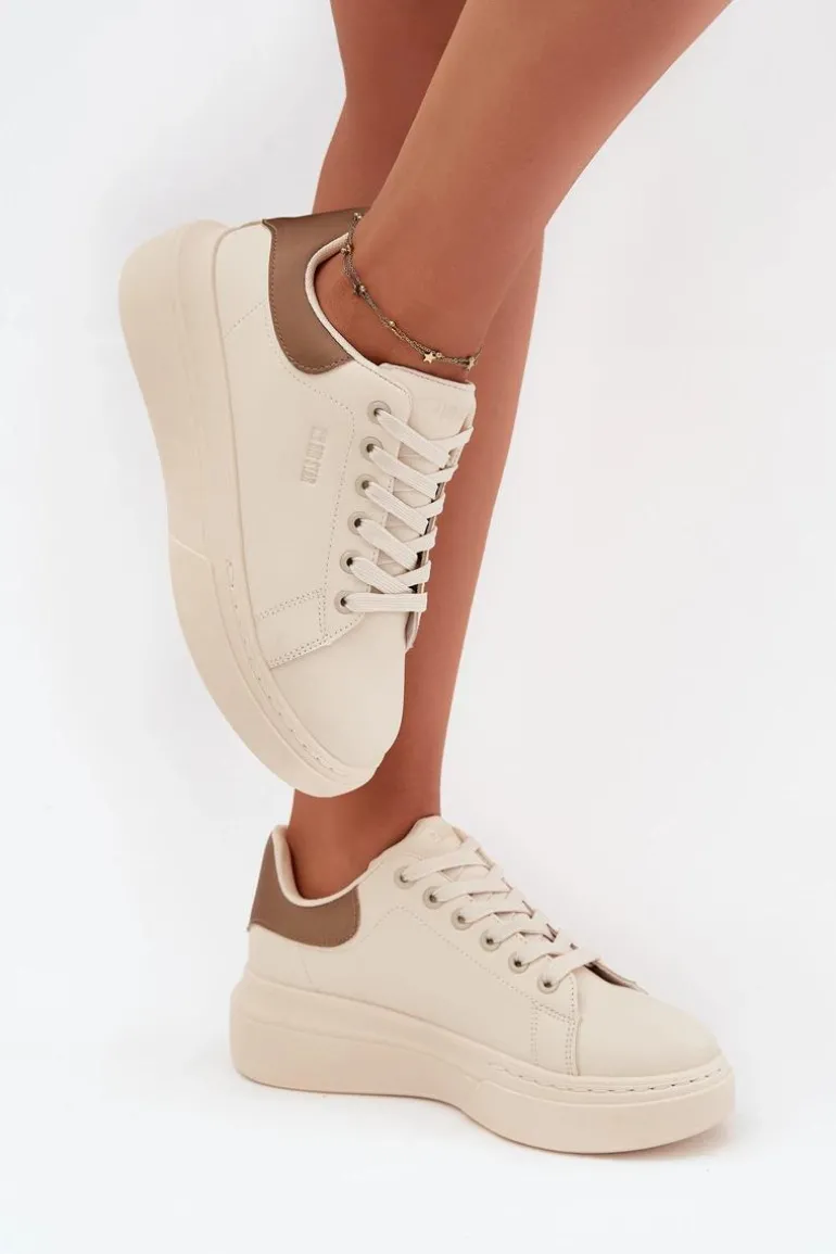 Sneakersy Damskie Na Platformie Big Star SS274246 Jasnobeżowe