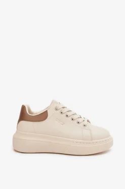 Sneakersy Damskie Na Platformie Big Star SS274246 Jasnobeżowe