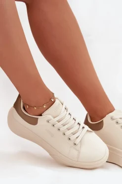 Sneakersy Damskie Na Platformie Big Star SS274246 Jasnobeżowe