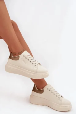 Sneakersy Damskie Na Platformie Big Star SS274246 Jasnobeżowe