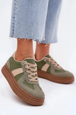 Sneakersy Damskie Na Platformie Zielone Dovina