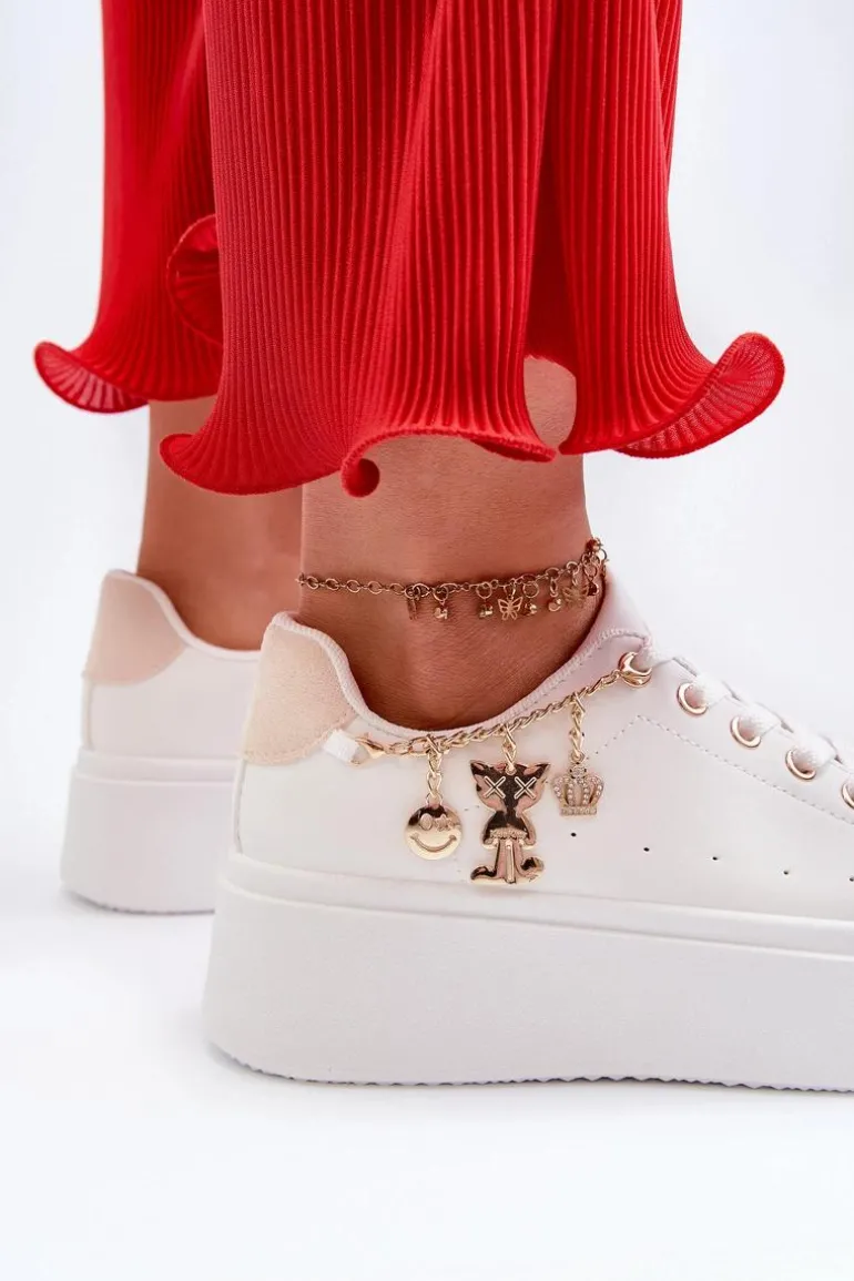 Sneakersy Damskie Na Platformie Z Zawieszkami Białe Tivissa
