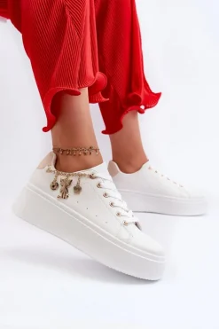 Sneakersy Damskie Na Platformie Z Zawieszkami Białe Tivissa