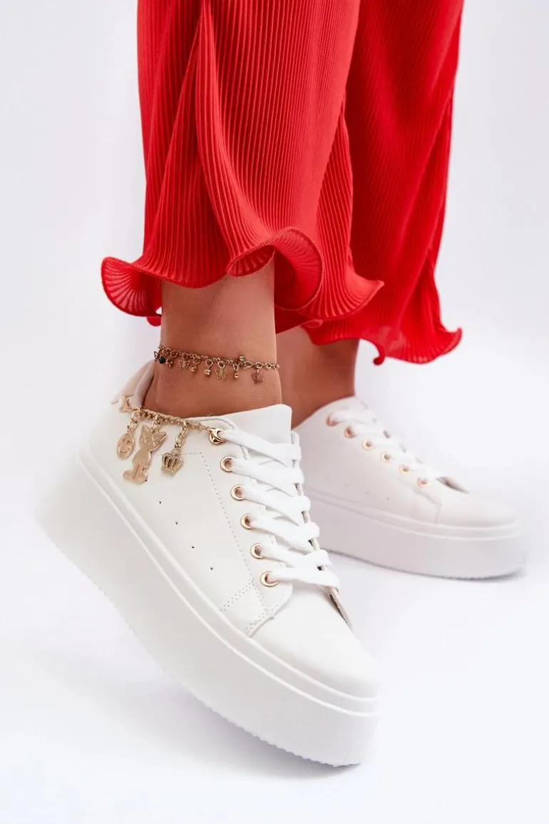 Sneakersy Damskie Na Platformie Z Zawieszkami Białe Tivissa
