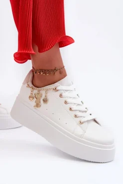 Sneakersy Damskie Na Platformie Z Zawieszkami Białe Tivissa