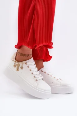 Sneakersy Damskie Na Platformie Z Zawieszkami Białe Tivissa