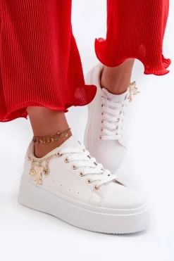 Sneakersy Damskie Na Platformie Z Zawieszkami Białe Tivissa