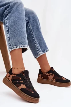 Sneakersy Damskie Na Platformie W Łaty Czarne Denissa