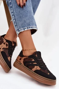 Sneakersy Damskie Na Platformie W Łaty Czarne Denissa