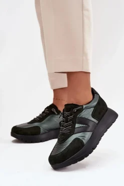 Sneakersy Damskie Na Platformie Vinceza 58561 Ciemnozielone