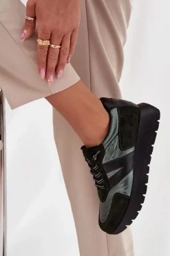 Sneakersy Damskie Na Platformie Vinceza 58561 Ciemnozielone