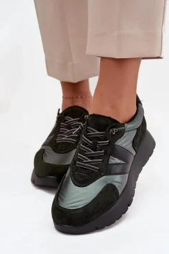 Sneakersy Damskie Na Platformie Vinceza 58561 Ciemnozielone