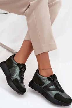 Sneakersy Damskie Na Platformie Vinceza 58561 Ciemnozielone