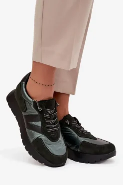 Sneakersy Damskie Na Platformie Vinceza 58561 Ciemnozielone